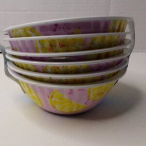 Melamine Bowl Set Lot of 6 Pink With Lemons Shabby Chic